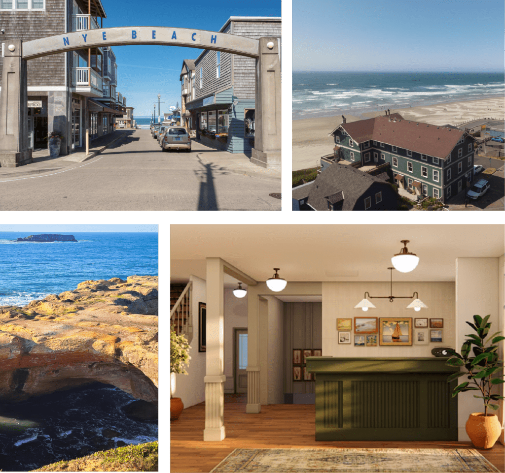 Collage of photos in Nye Beach Oregon of Hotel Sylvia